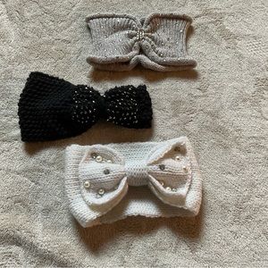 3 for 1 Knit Headbands White, Black, Silver